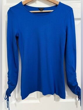 Ann Taylor Bright Cobalt Long Sleeve Tee with Ruched Ties